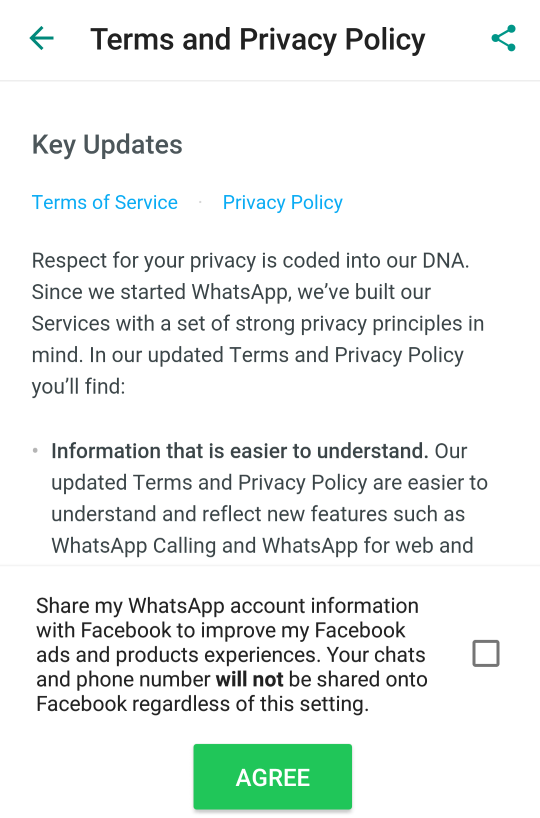 WhatsApp/Facebook data sharing opt-out puzzle