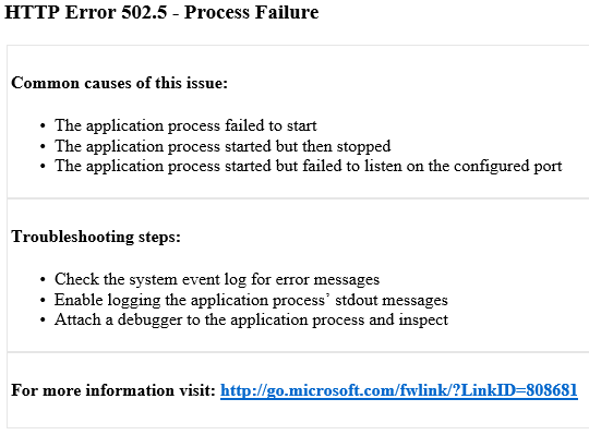 IIS Express HTTP Error 502.5 Process Failure