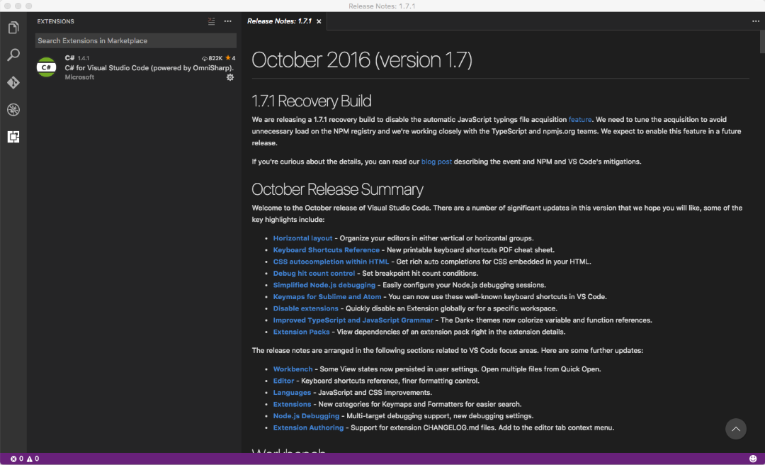 Visual Studio Code 1.7.1