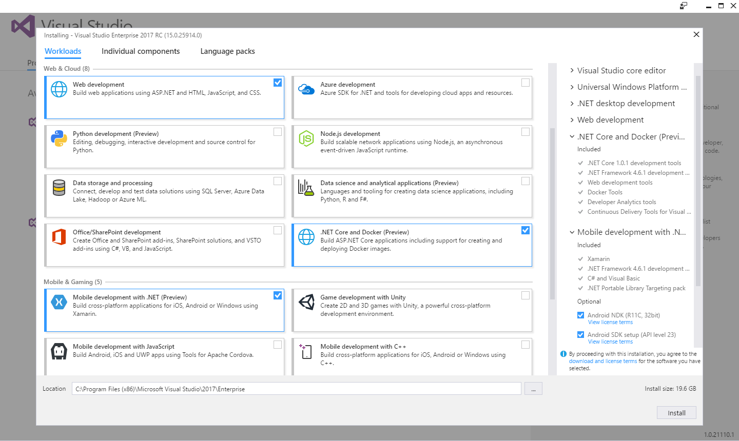 Visual Studio 2017 Release Candidate Typical Install