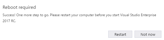Visual Studio 2017 Release Candidate Install Reboot