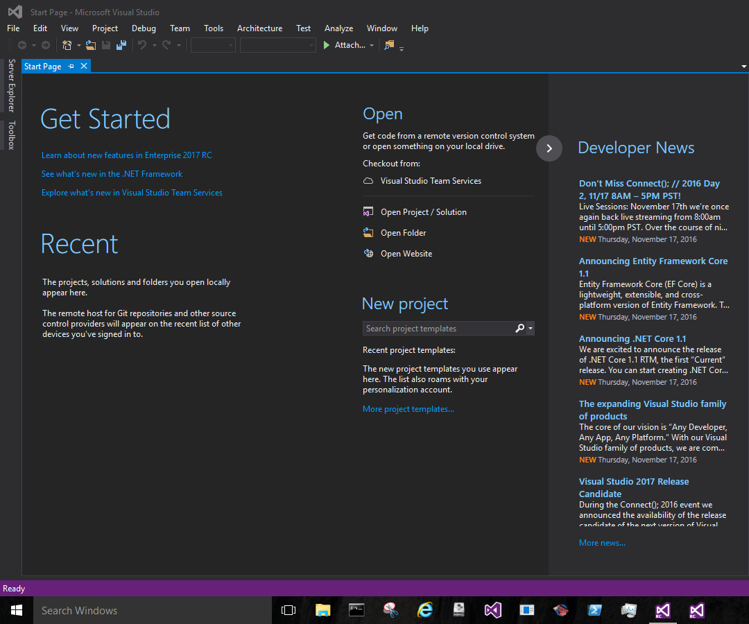 Visual Studio 2017 Release Candidate Getting Started