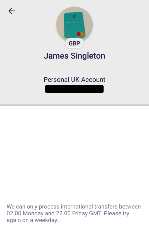 Starling Bank app bug