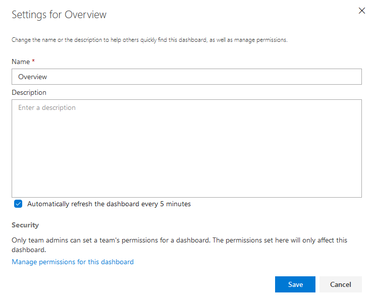 Configure dashboard