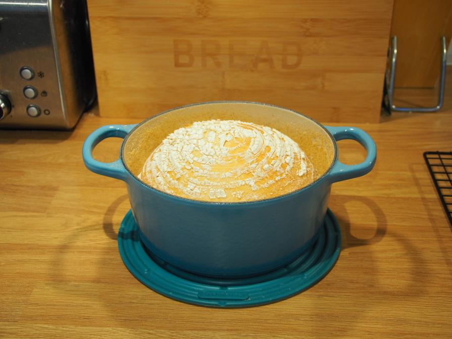 baked bread in dish