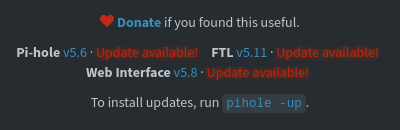image of Pi-hole® footer update available