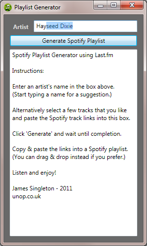 Playlist Generator Screen Shot