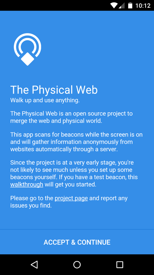 splash screen of the Physical Web app