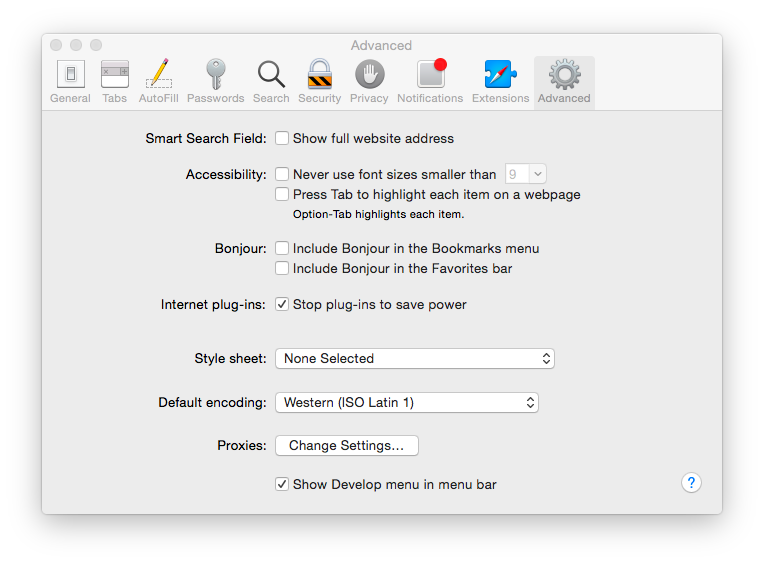 safari advanced preferences