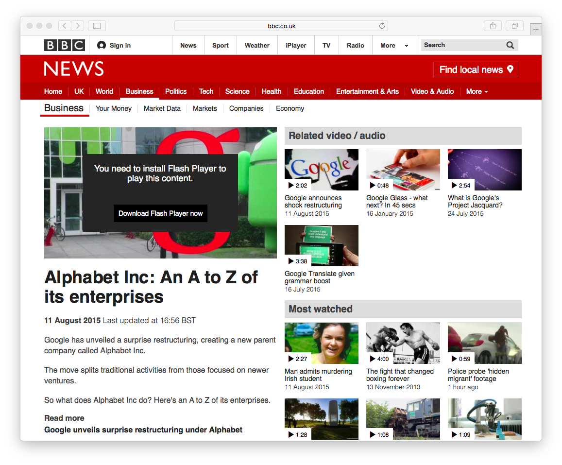 safari bbc news website problems